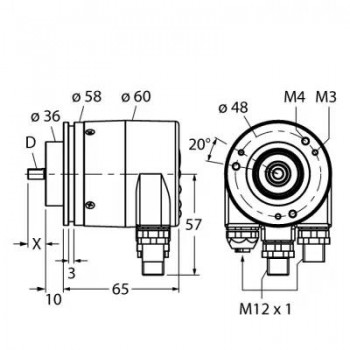 TURCK Измерение характеристик вращенияАбсолютный энкодер/ single-turn - RS-25S10C-9A16B-R3M12 1544367